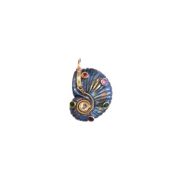 CHARM NAUTILUS Labradorite sertie Multi pierres, argent plaqué or