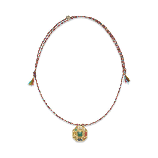 NAVRATTAN Collier Réversible Emeraude, Argent plaqué Or, cordon de soie