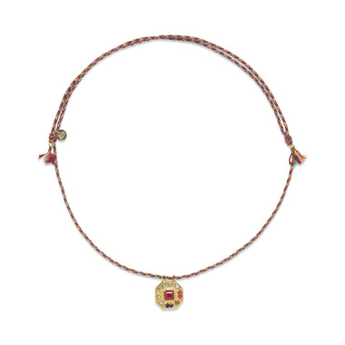 NAVRATTAN Collier réversible Rubis, Argent plaqué Or, cordon de soie rainbow