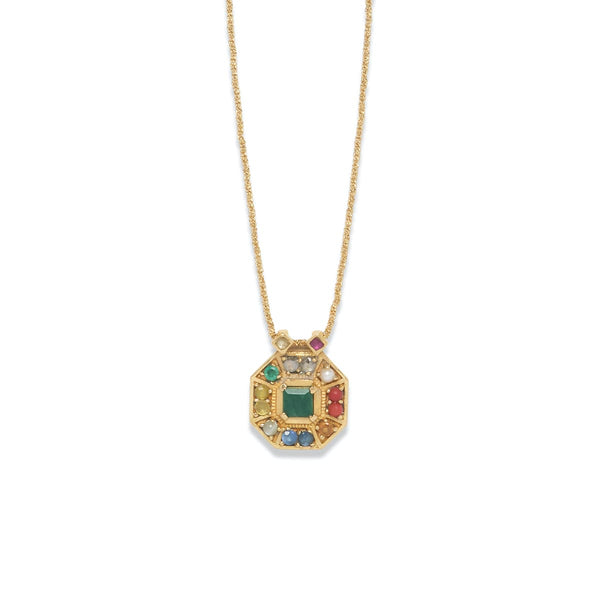 NAVRATTAN Collier réversible Emeraude, Argent plaqué Or 24 cts