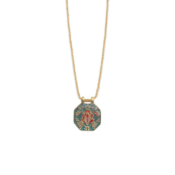 NAVRATTAN Collier réversible Emeraude, Argent plaqué Or 24 cts