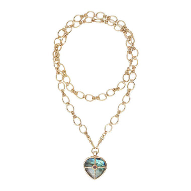 OCTAVE HEART Labradorite Long Necklace or 2-Wrap Necklace, 24k Gold-Plated, Oval Chain