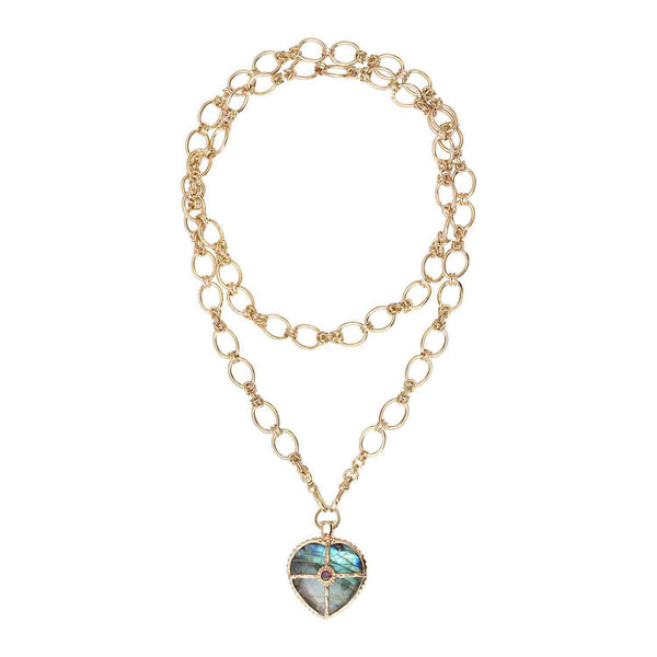 OCTAVE HEART Labradorite Long Necklace or 2-Wrap Necklace, 24k Gold-Plated, Oval Chain