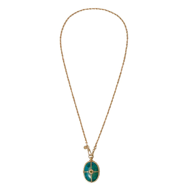 OCTAVE Collier Chrysocolle sur chaine swirl, doré 24 cts