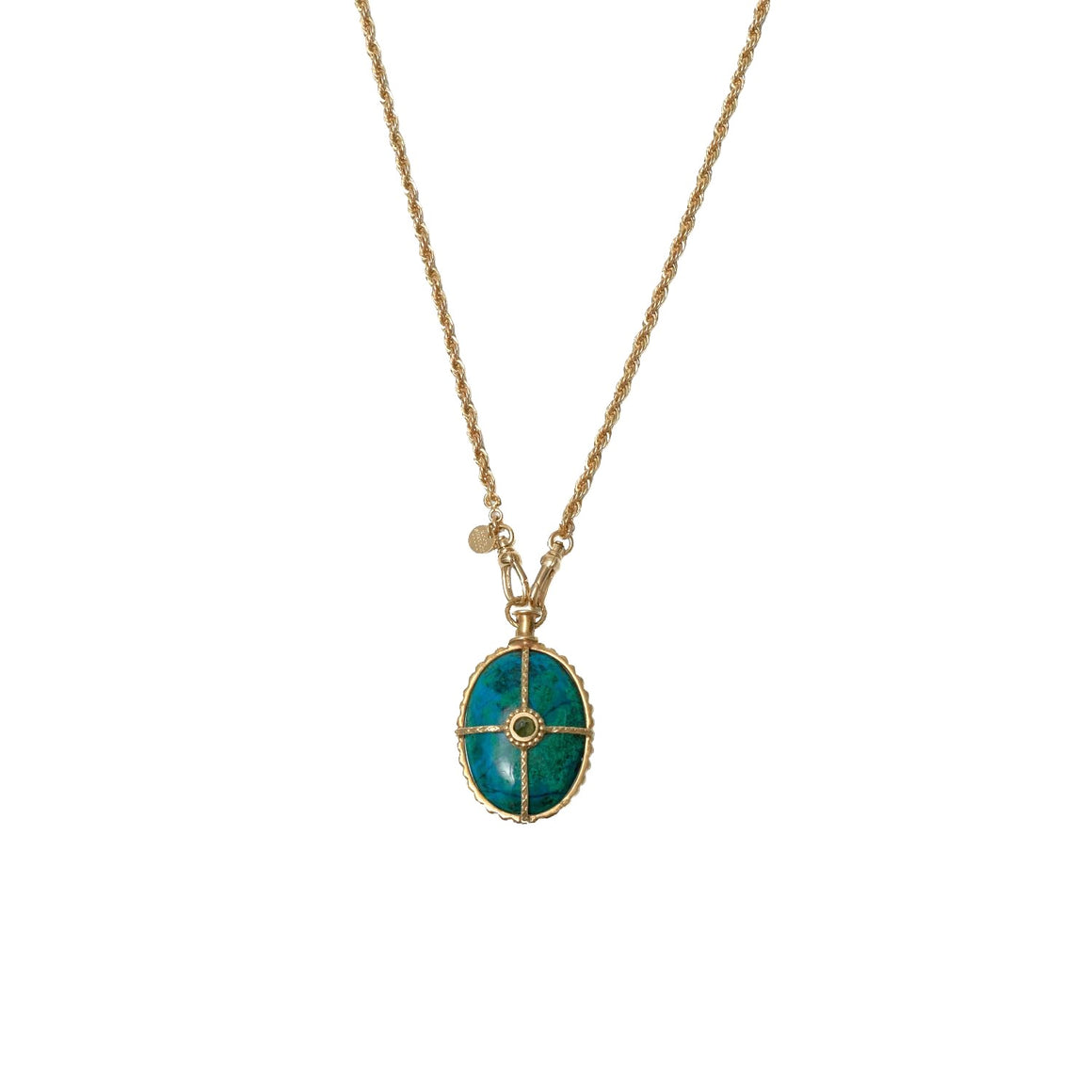 OCTAVE Collier Chrysocolle sur chaine swirl, doré 24 cts