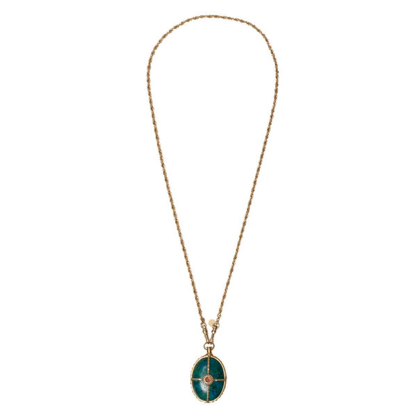 OCTAVE Collier Chrysocolle sur chaine swirl, doré 24 cts