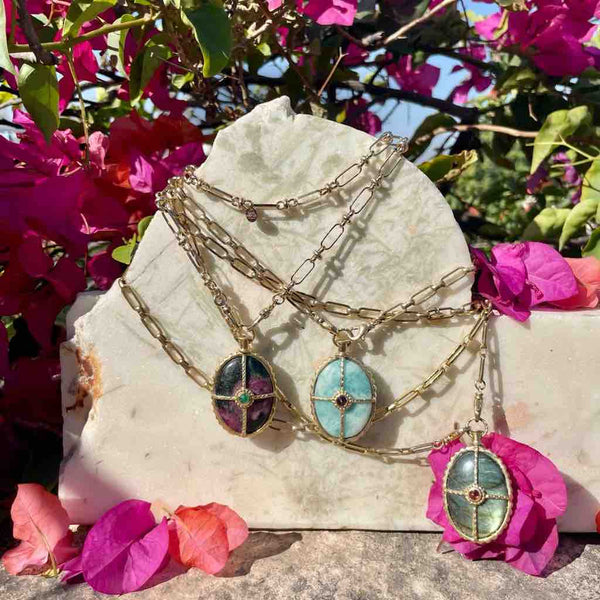 OCTAVE Collier Labradorite - chaîne esprit vintage doré 24 cts