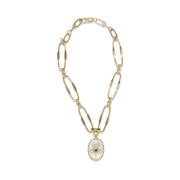 OCTAVIA Collier chaîne XL Cristal de roche Doré 24 cts