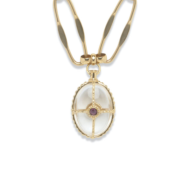 OCTAVIA Collier chaîne XL Cristal de roche Doré 24 cts