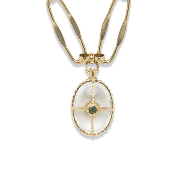 OCTAVIA Collier chaîne XL Cristal de roche Doré 24 cts