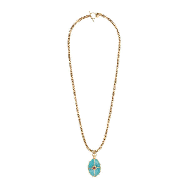 OCTAVE Collier Amazonite sur chaîne Epi de blé, doré 24 cts