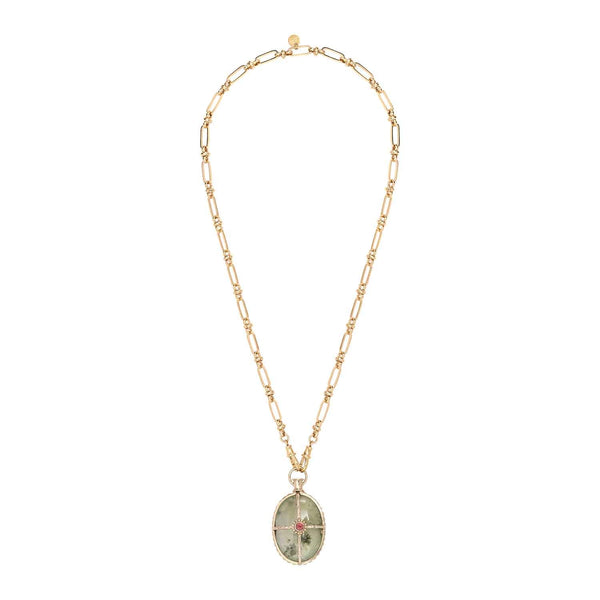 OCTAVE Collier Prehnite, chaîne esprit vintage, doré 24 cts