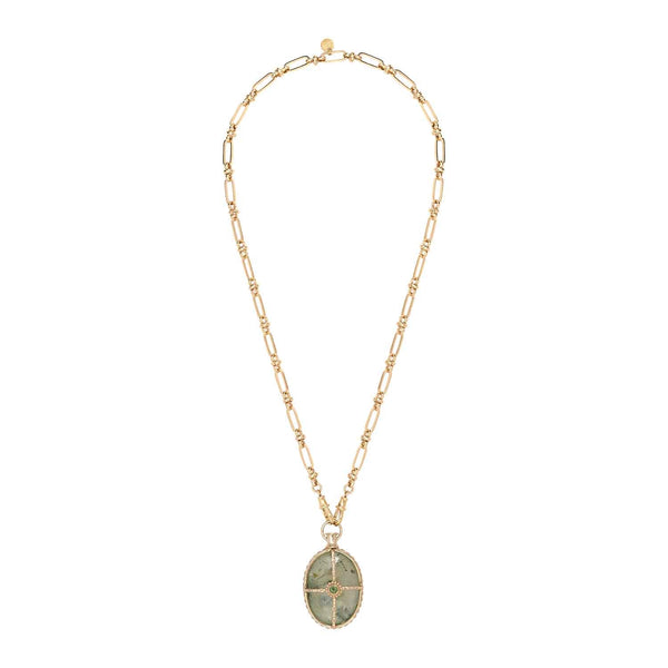OCTAVE Collier Prehnite, chaîne esprit vintage, doré 24 cts