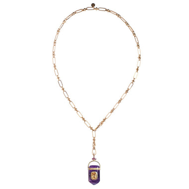 ORACLE Collier Prisme Amethyste sertie Citrine, Chaîne esprit vintage, Doré 24 cts