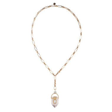 ORACLE Collier Prisme Cristal de roche serti Topaze, Chaîne esprit vintage, Doré 24 cts