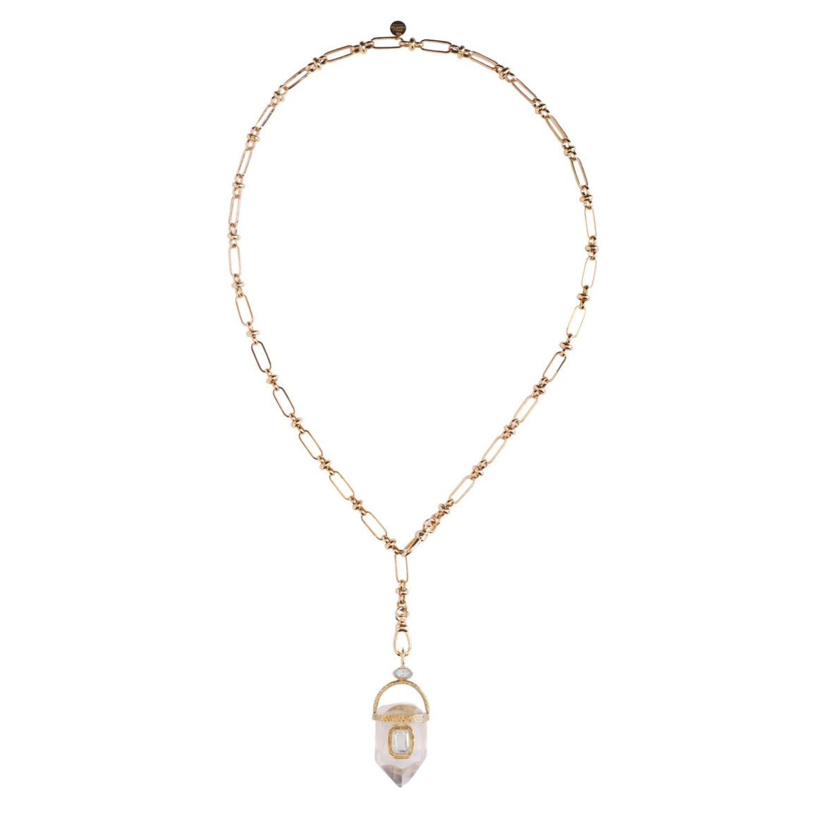 ORACLE Collier Prisme Cristal de roche serti Topaze, Chaîne esprit vintage, Doré 24 cts