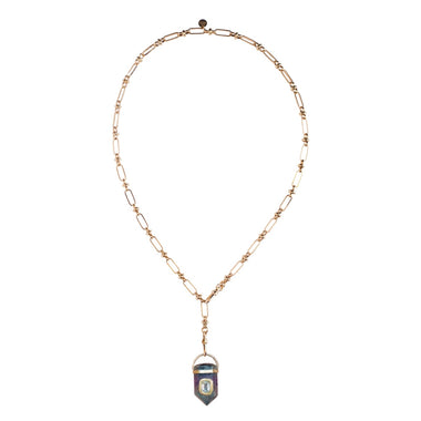 ORACLE Collier Prisme Fluorite sertie Topaze, Chaîne esprit vintage, Doré 24 cts