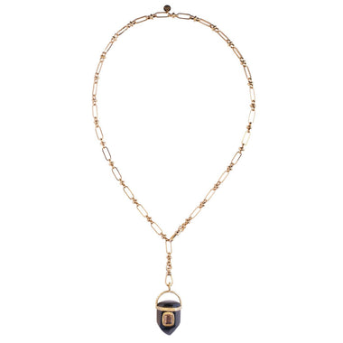 ORACLE Collier prisme Onyx serti Citrine, Chaîne esprit vintage, Doré 24 cts