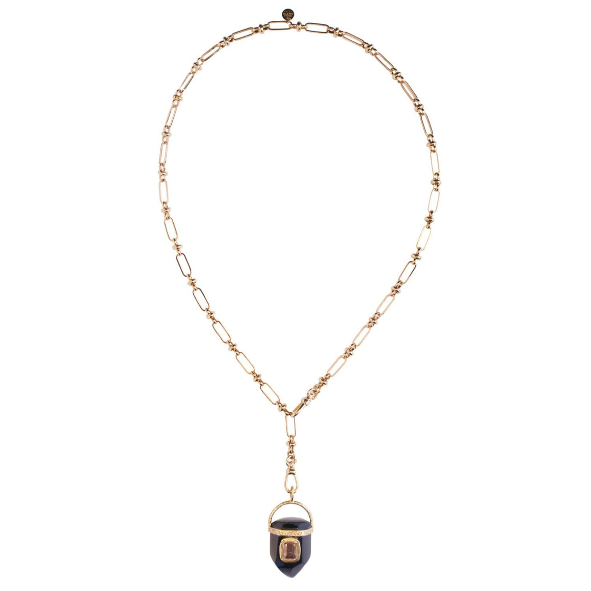 ORACLE Collier prisme Onyx serti Citrine, Chaîne esprit vintage, Doré 24 cts