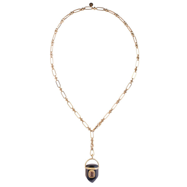 ORACLE Collier prisme Onyx serti Citrine, Chaîne esprit vintage, Doré 24 cts