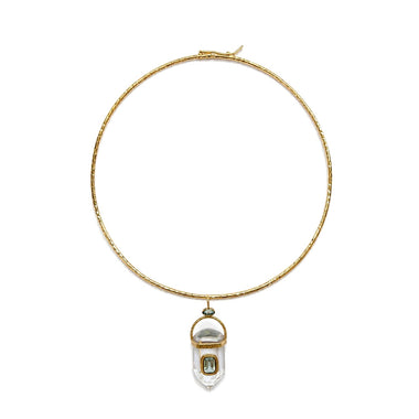 ORACLE Collier Torque Prisme Cristal serti Topaze, Doré 24 cts
