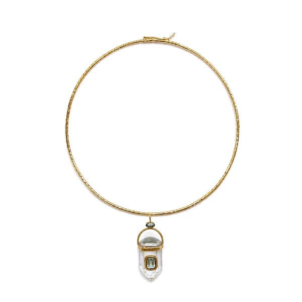 ORACLE Collier Torque Prisme Cristal serti Topaze, Doré 24 cts