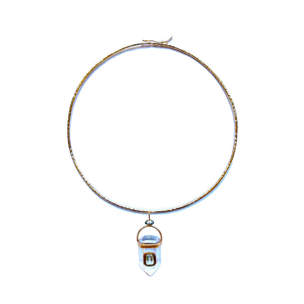 ORACLE Collier Torque Prisme Cristal serti Topaze, Doré 24 cts
