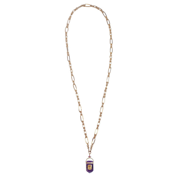ORACLE Sautoir Prisme Améthyste sertie Citrine, Chaîne couture, Doré 24 cts