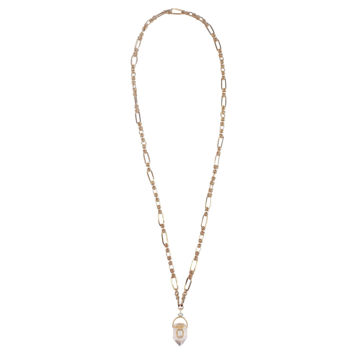 ORACLE Sautoir Prisme Cristal serti Topaze, Chaîne couture, Doré 24 cts