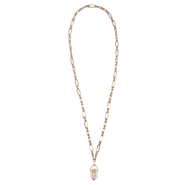 ORACLE Sautoir Prisme Cristal serti Topaze, Chaîne couture, Doré 24 cts