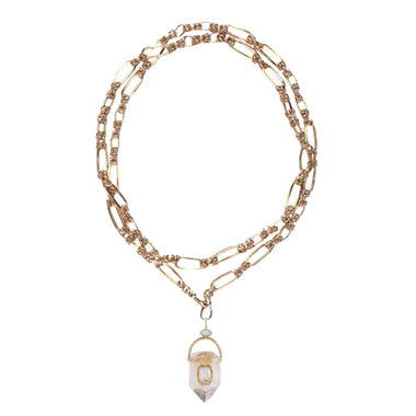 ORACLE Sautoir Prisme Cristal serti Topaze, Chaîne couture, Doré 24 cts