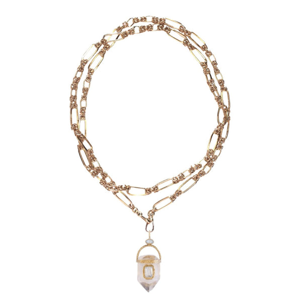 ORACLE Sautoir Prisme Cristal serti Topaze, Chaîne couture, Doré 24 cts