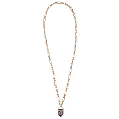 ORACLE Sautoir Prisme Onyx serti Citrine, Chaîne couture, Doré 24 cts