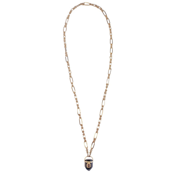 ORACLE Sautoir Prisme Onyx serti Citrine, Chaîne couture, Doré 24 cts