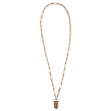 ORACLE Sautoir Prisme Quartz strawberry serti Tourmaline, Chaîne couture, Doré 24 cts