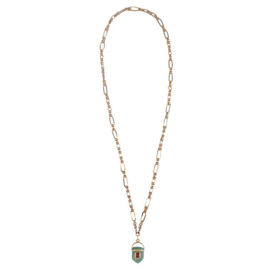 ORACLE Sautoir Prisme Quartz vert serti Grenat, Chaîne couture, Doré 24 cts