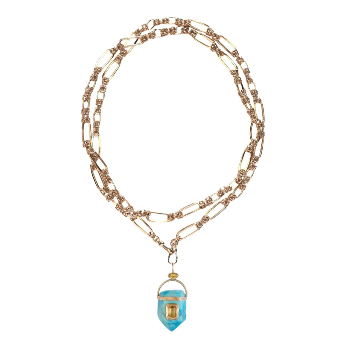 ORACLE Sautoir Prisme Turquoise sertie Citrine, Chaîne couture, Doré 24 cts