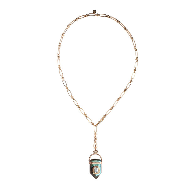 ORACLE Collier Prisme Labradorite sertie Topaze, Chaîne esprit vintage, Doré 24 cts
