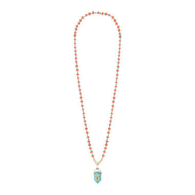 ORACLE Collier Prisme Turquoise sertie Citrine, chaîne perlée Cornaline et galets Turquoise