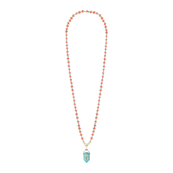 ORACLE Collier Prisme Turquoise sertie Citrine, chaîne perlée Cornaline et galets Turquoise