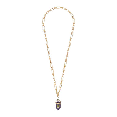 ORACLE Sautoir Prisme Améthyste sertie Péridot, Chaîne couture, Doré 24 cts