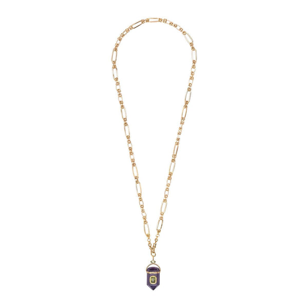 ORACLE Sautoir Prisme Améthyste sertie Péridot, Chaîne couture, Doré 24 cts