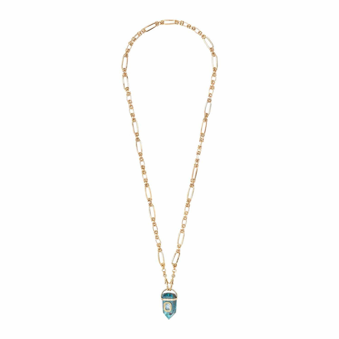 ORACLE Sautoir prisme Chrysocolle serti Topaze, chaîne couture, doré 24 cts