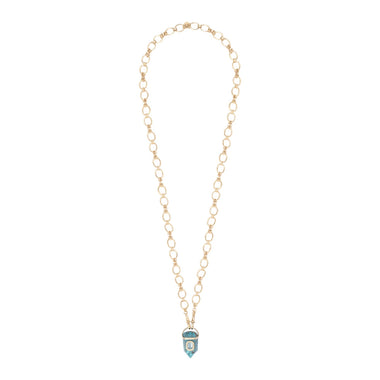 ORACLE Sautoir prisme Chrysocolle serti Topaze, chaîne ovale, doré 24 cts