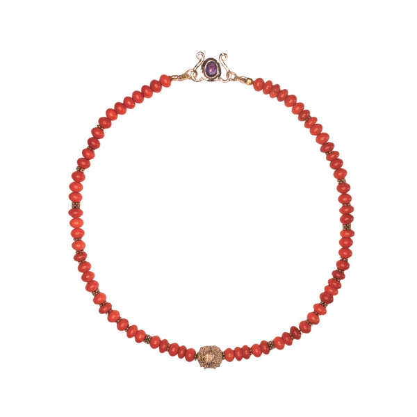 PALERME Collier en Corail véritable et Argent 925 plaqué or 24 cts