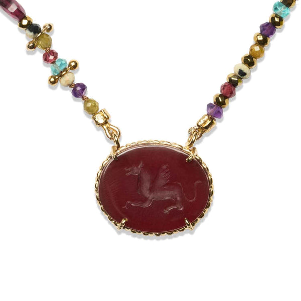 PEGASE Collier a Intaille Cornaline et pierres multicolores