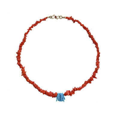 PERDITA Collier en Corail véritable, Turquoise d'Arizona et Argent 925 plaqué or 24 cts