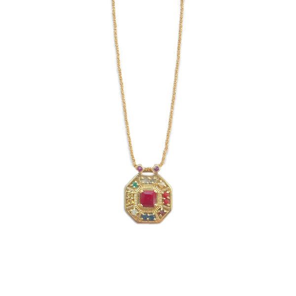 NAVRATTAN PETIT MODELE Collier réversible Rubis, Argent plaqué Or 24 cts