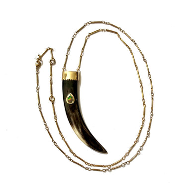 PHEBE Sautoir Corne naturelle sertie Citrine, Opale ou Grenat, doré 24 cts