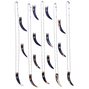 PHEBE Sautoir Corne naturelle sertie Citrine, Opale ou Grenat, doré 24 cts